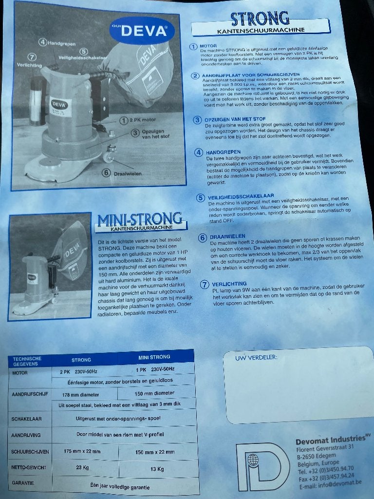 Kantenschuurmachine Deva Strong, Doe-het-zelf en Bouw, Ophalen, Zo goed als nieuw, Overige typen