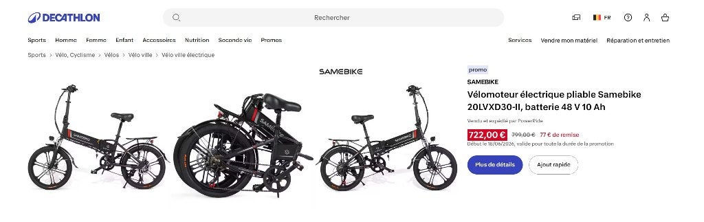 Paire de vélos électriques pliants Samebike 20LVXD30, Vitesses, Comme neuf, Enlèvement, Totalement pliable