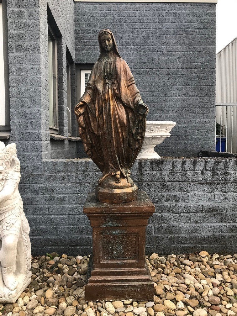 Maria beeld, koper-look, tuinbeeld Maria groot, Tuin en Terras, Ophalen of Verzenden, Steen, Mensenbeeld