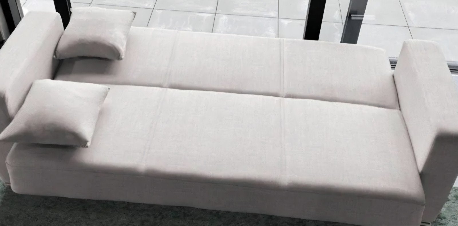 Grijze sterke stof 3 zit + slaapbank met bergruimte, Ophalen, Zo goed als nieuw, Grijs, 220 cm