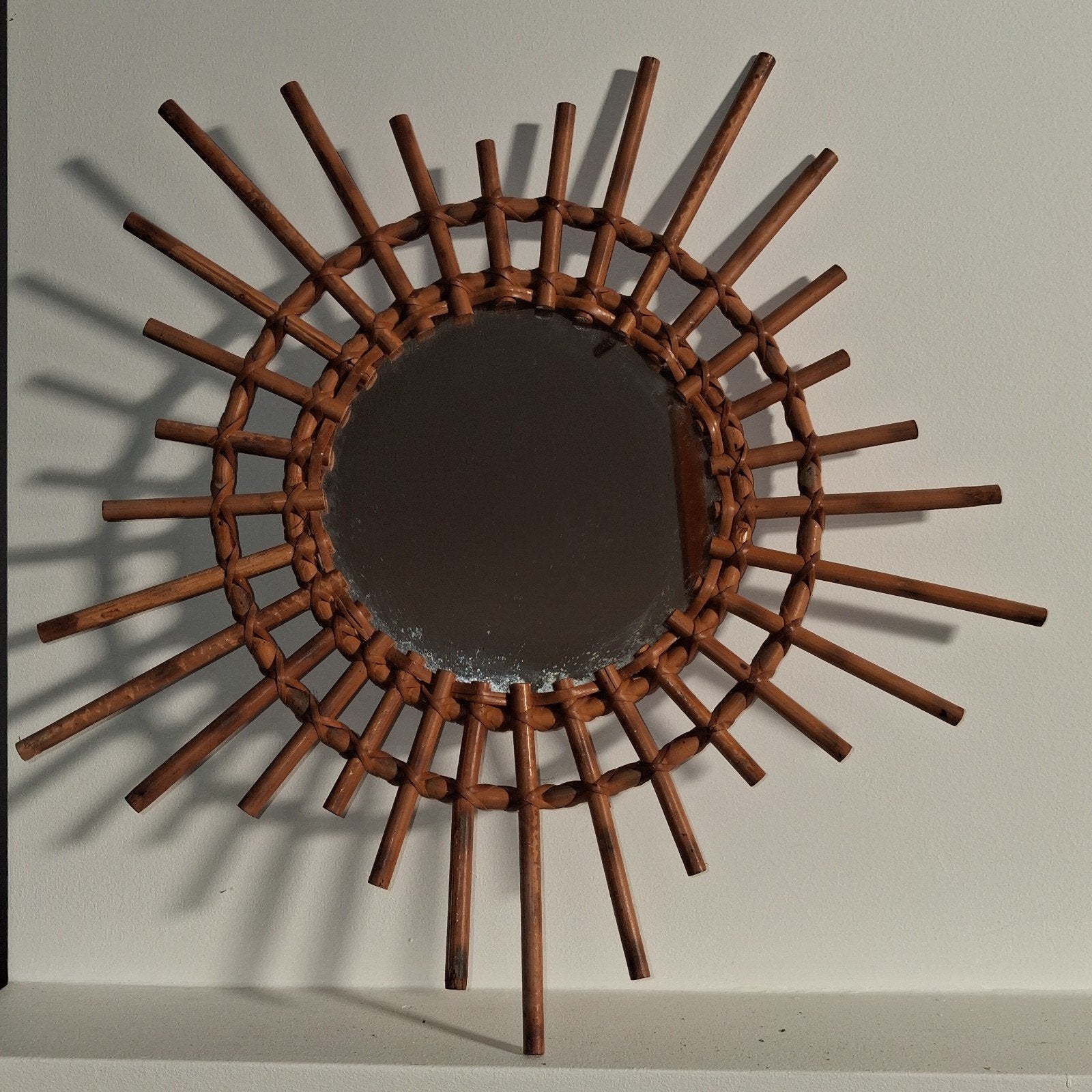 vintage rotan zonnespiegel, Huis en Inrichting, Minder dan 50 cm, Gebruikt, Ophalen of Verzenden, Minder dan 100 cm