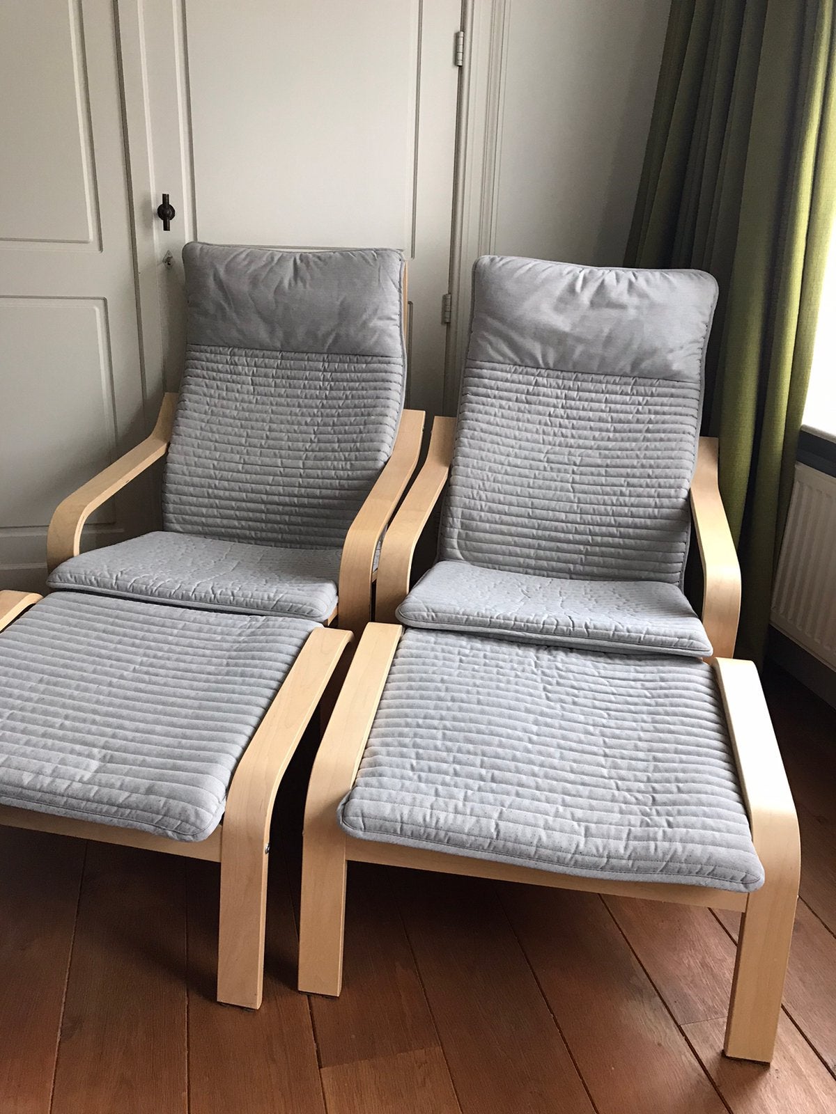 2 x IKEA Poang set Zetel + voetbank Naturel  / lichtgrijs, Enlèvement, Comme neuf
