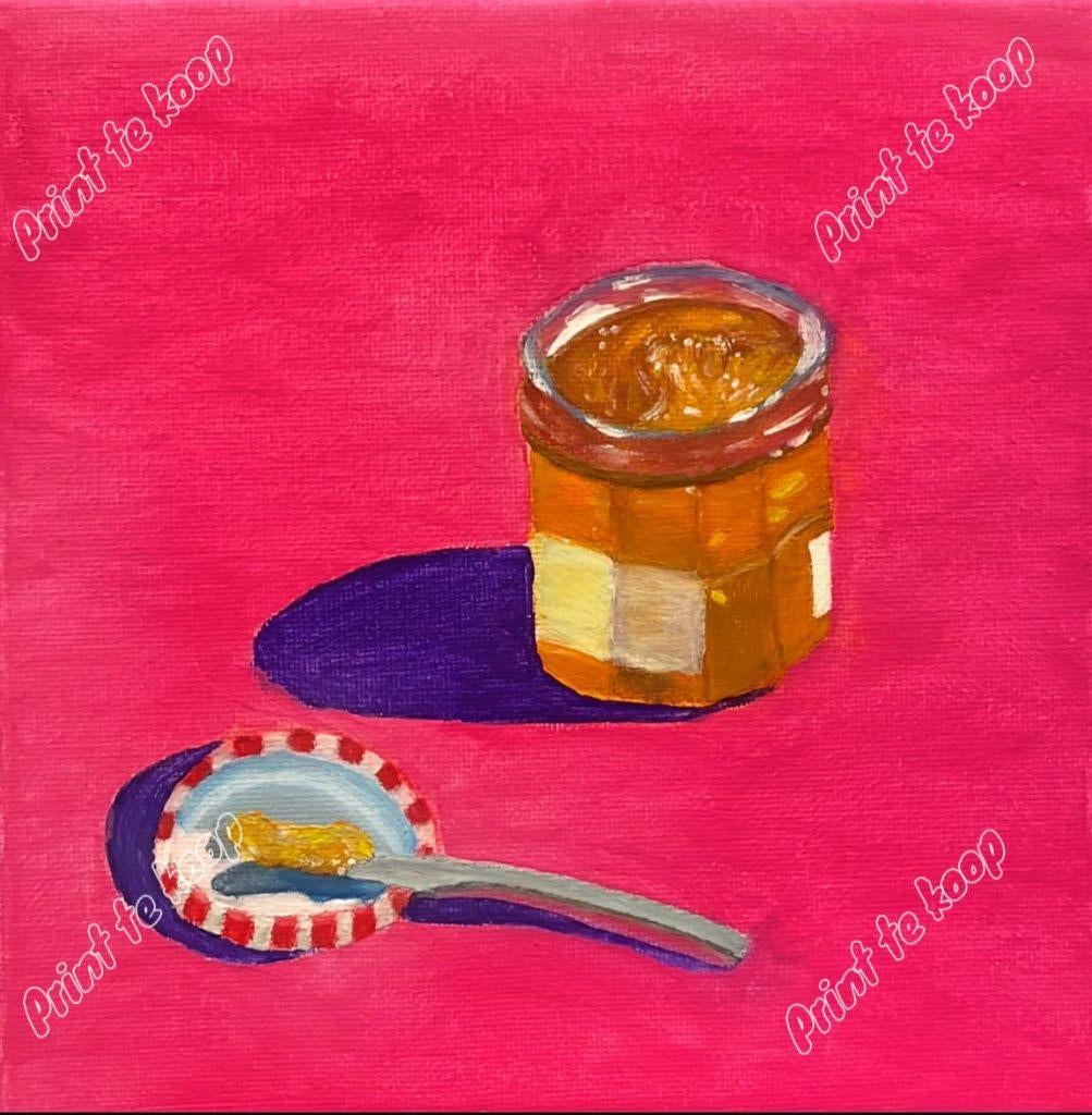 Origineel uniek schilderij Confituurpot, Ophalen of Verzenden