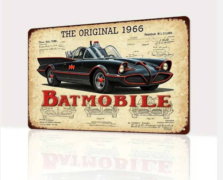 Vintage metalen bordje Batmobile 1966 (30x20cm), Verzamelen, Ophalen of Verzenden, Nieuw