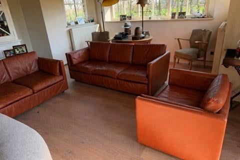 Durlet Leather Sofa Set - Cognac, Huis en Inrichting, Zetels | Complete zithoeken, Gebruikt, Leer, Ophalen