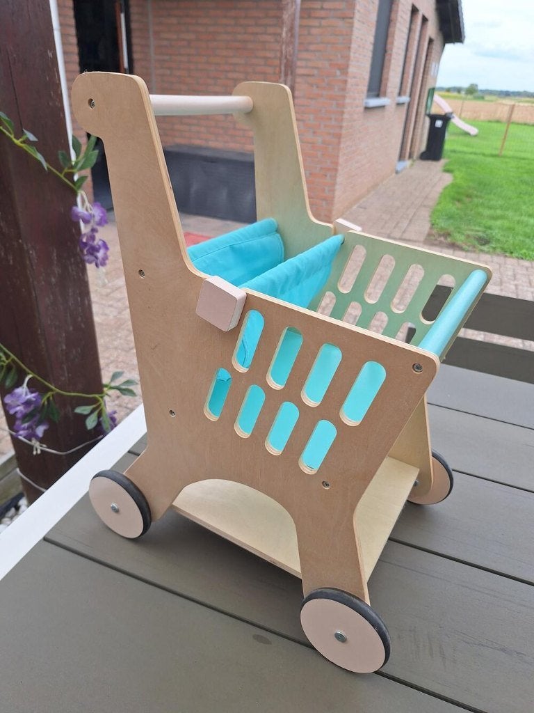 Houten winkelwagentje, Ophalen, Nieuw, Duw- of Trekspeelgoed