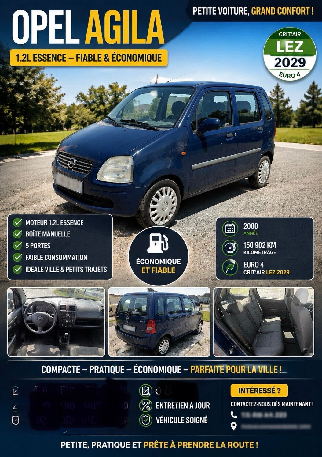 OPEL AGILA 1.2 Essence – LEZ jusqu’en 2029 – Moteur à chaîne, Autos, Opel, Achat, 139 g/km, Boîte manuelle, 5 portes