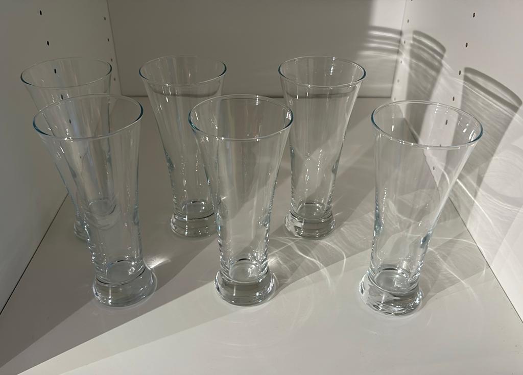 6 glazen fluitjes 25 cl, Verzamelen, Ophalen of Verzenden, Zo goed als nieuw, Bierglas