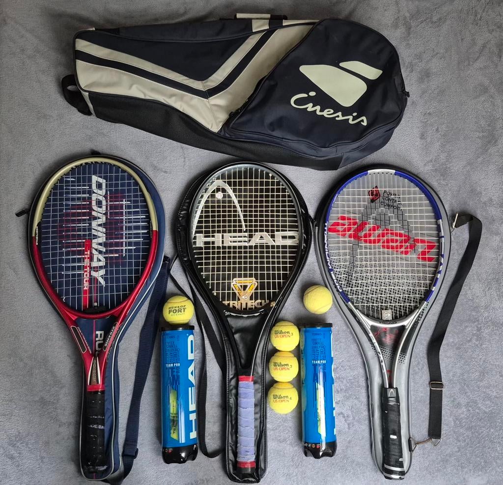 Complete tennisset - 3 rackets + tas + ballen, Sport en Fitness, Overige merken, Gebruikt, Verzenden, Racket