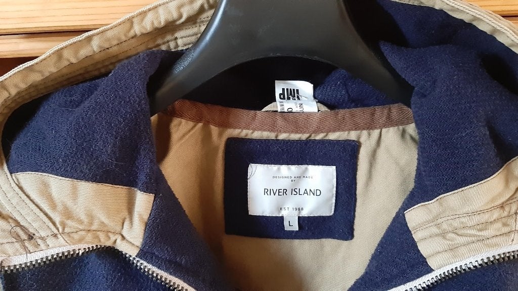 Warme River Woods parka vest oker en navy L waterdicht, Maat 52/54 (L), Overige kleuren, Verzenden, River Island