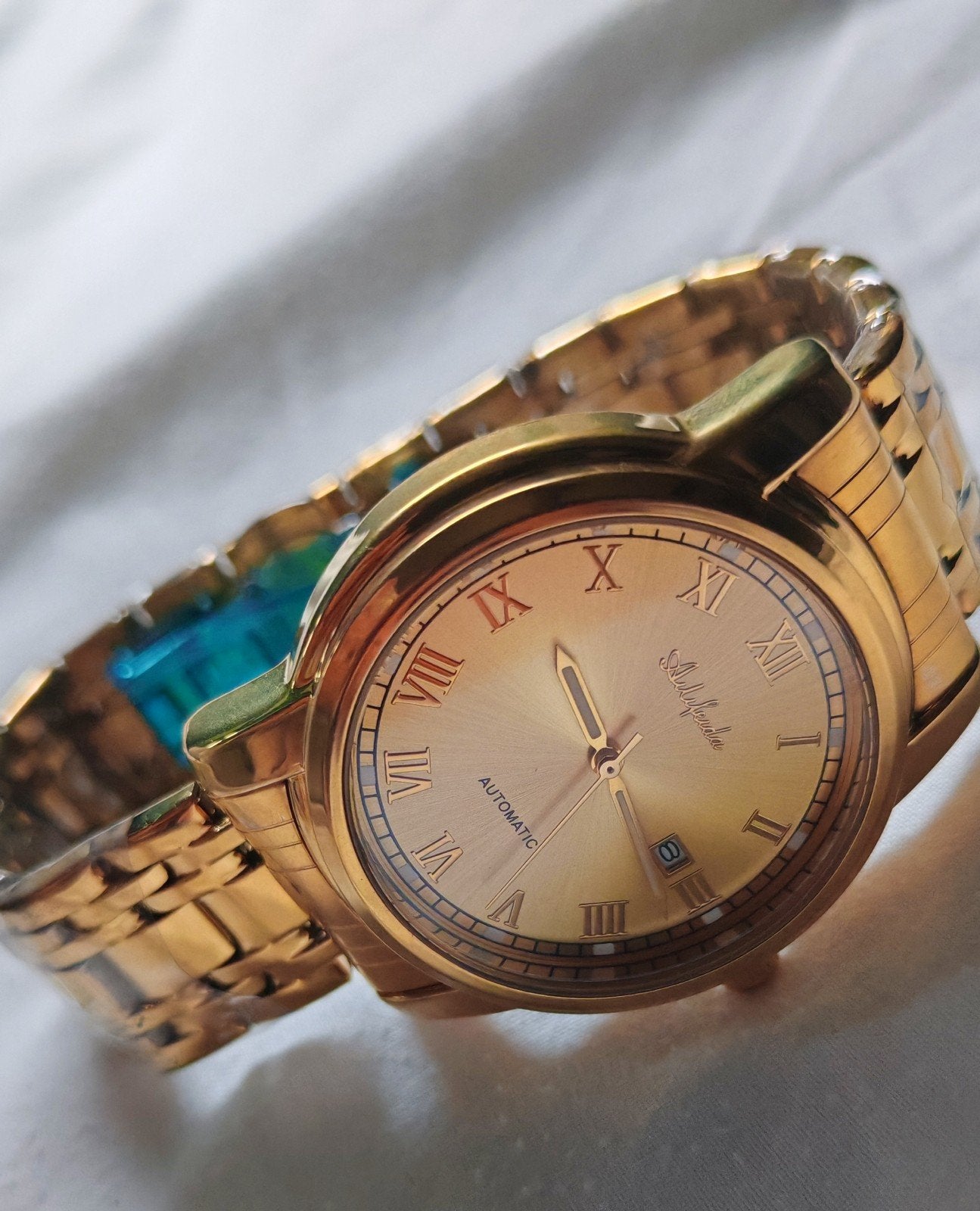 Montre automatique dorée Aolefuda — Fond transparent & Dateu, Envoi, État, Neuf, Jaune