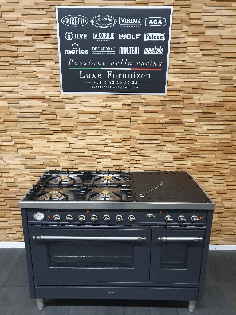 Luxe Boretti gasfornuis 120cm antraciet + rvs Coupe De Fue, Gaz, Classe énergétique A ou plus économe, Enlèvement ou Envoi, Comme neuf