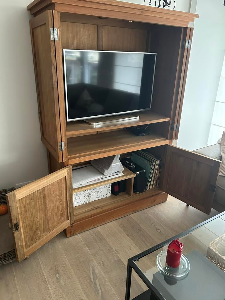 Teaken TV kast, Teck, Houten teak loock, 70 à 120 cm, Comme neuf