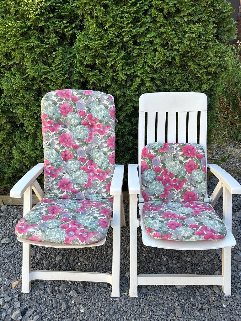 Lot de 4 fauteuils de jardin Grosfillex plastique blanc, Enlèvement, Utilisé, Plastique, Pliant