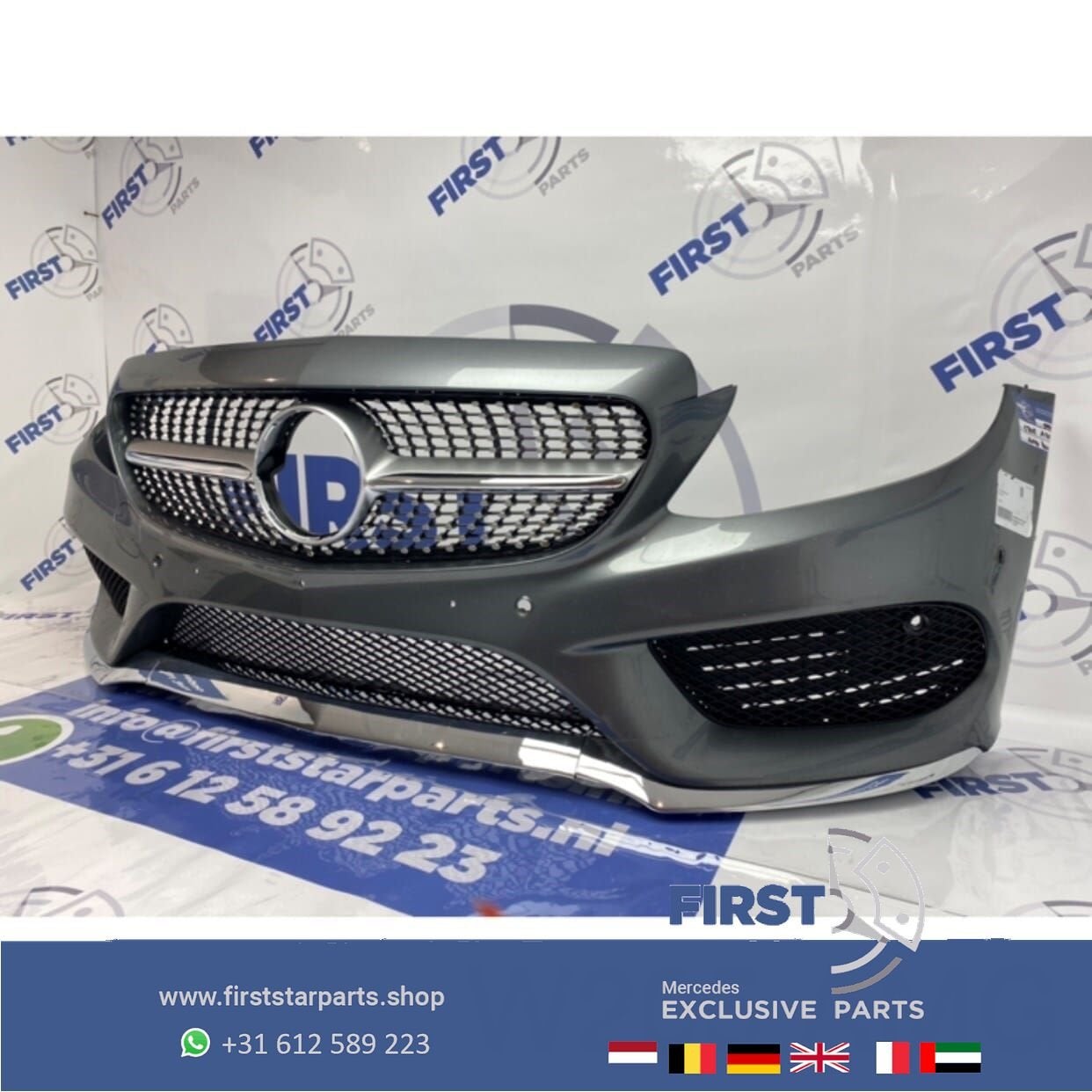 W205 C43 AMG VOORBUMPER COMPLEET Mercedes C Klasse 43 bumper, Auto-onderdelen, Gebruikt, -, Voor, Ophalen of Verzenden