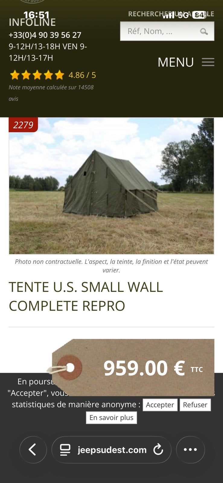 Tente US small wall kaki clair ww2 originale, Ophalen of Verzenden