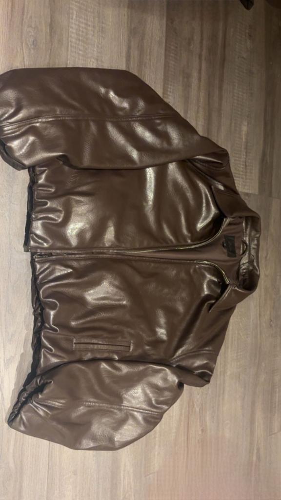 Zara oversized chocoladebruine jas van imitatieleer - Maat L