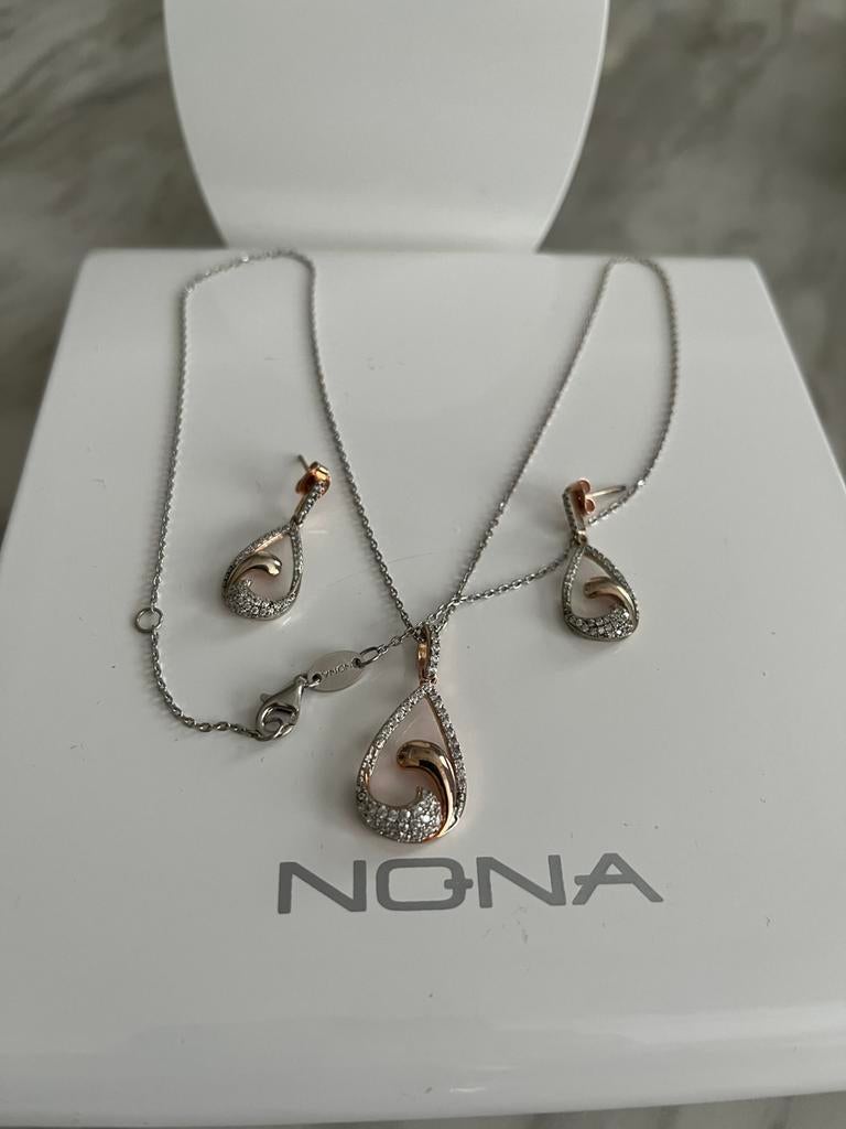 Nona zilver rose set 925, Bijoux, Sacs & Beauté, Enlèvement ou Envoi, Comme neuf, Argent