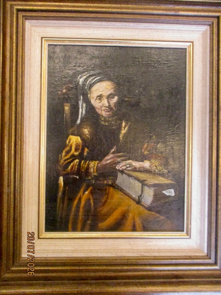 J pose huile sur bois, Portrait ou Personnes, Peinture à l'huile, Panneau, Encadré