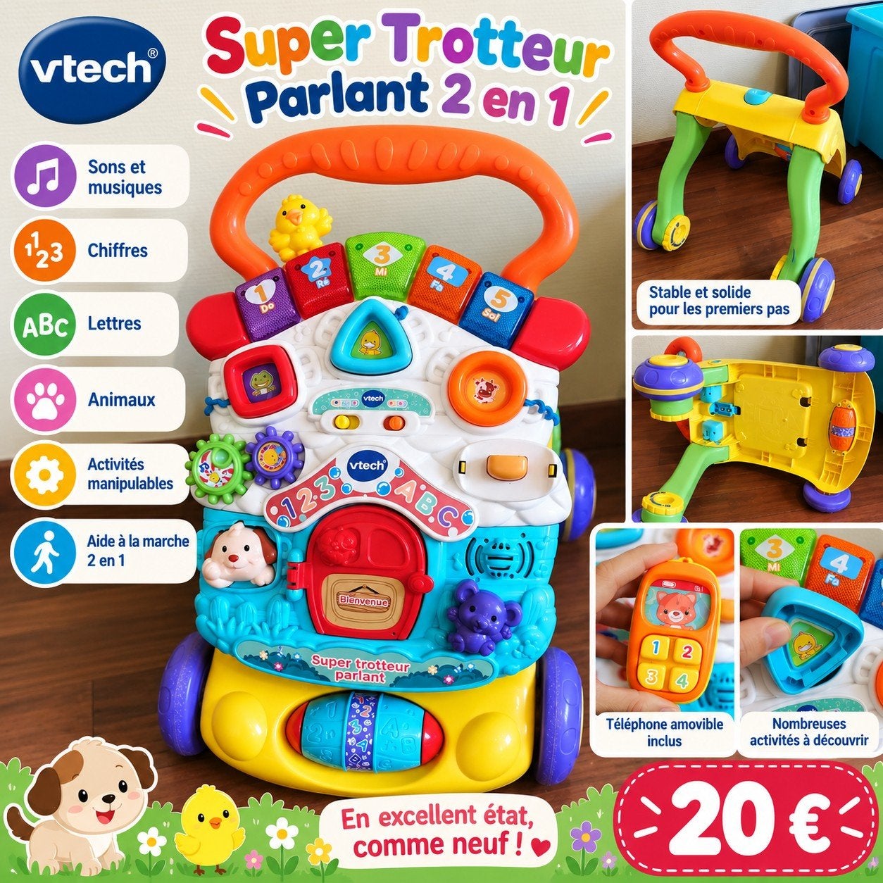 VTech Super Trotteur Parlant 2 en 1 – Comme neuf – Complet, Enfants & Bébés, Enlèvement, Utilisé, 6 mois à 2 ans