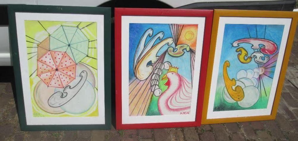 3 Leuke Moderne Geschilderde Aquarellen - gesigneerd, Antiek en Kunst, Kunst | Schilderijen | Modern, Ophalen of Verzenden