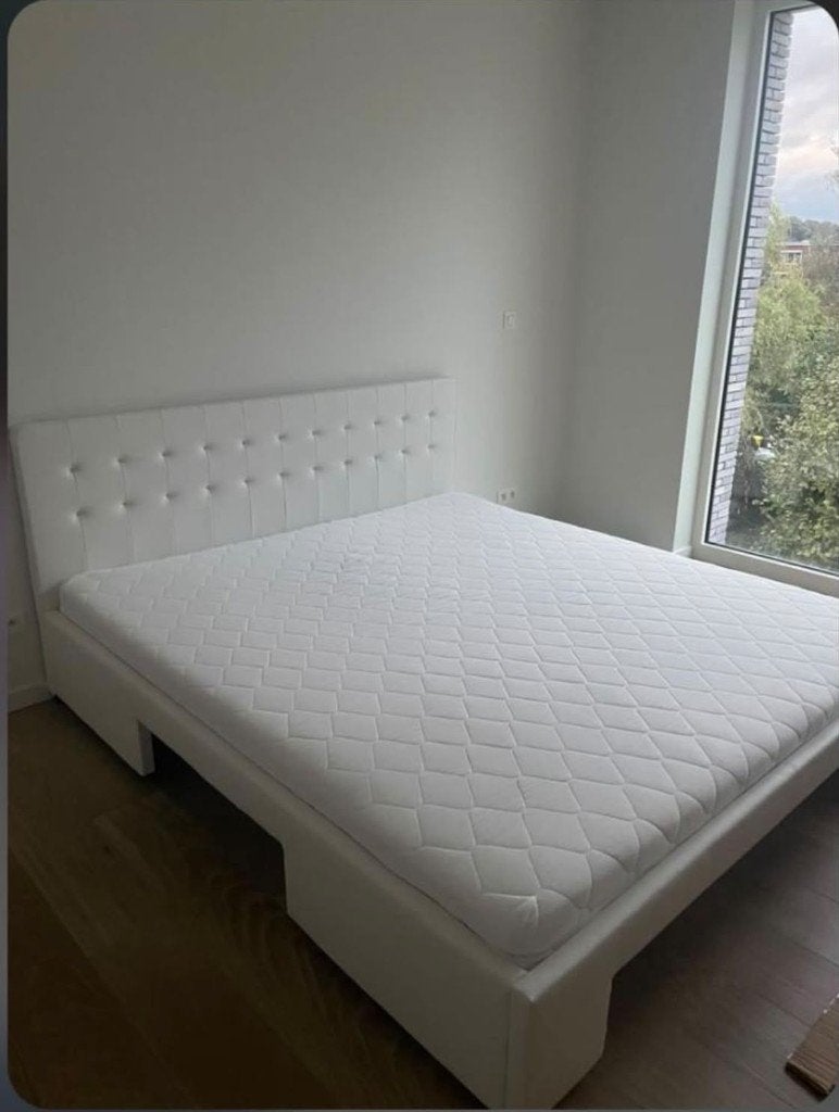 Bed met lades 180 cm, Ophalen, Overige materialen, Wit, Tweepersoons