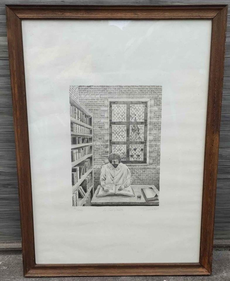 Lithographie le comptable signe Diane voet, Enlèvement ou Envoi