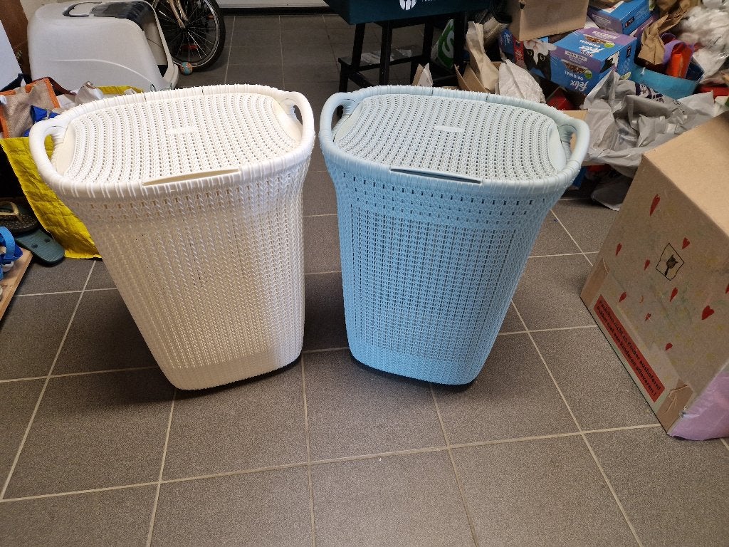 set van 2 Curver "Knit" wasmanden, Ophalen, Zo goed als nieuw, Wasmand, Wit