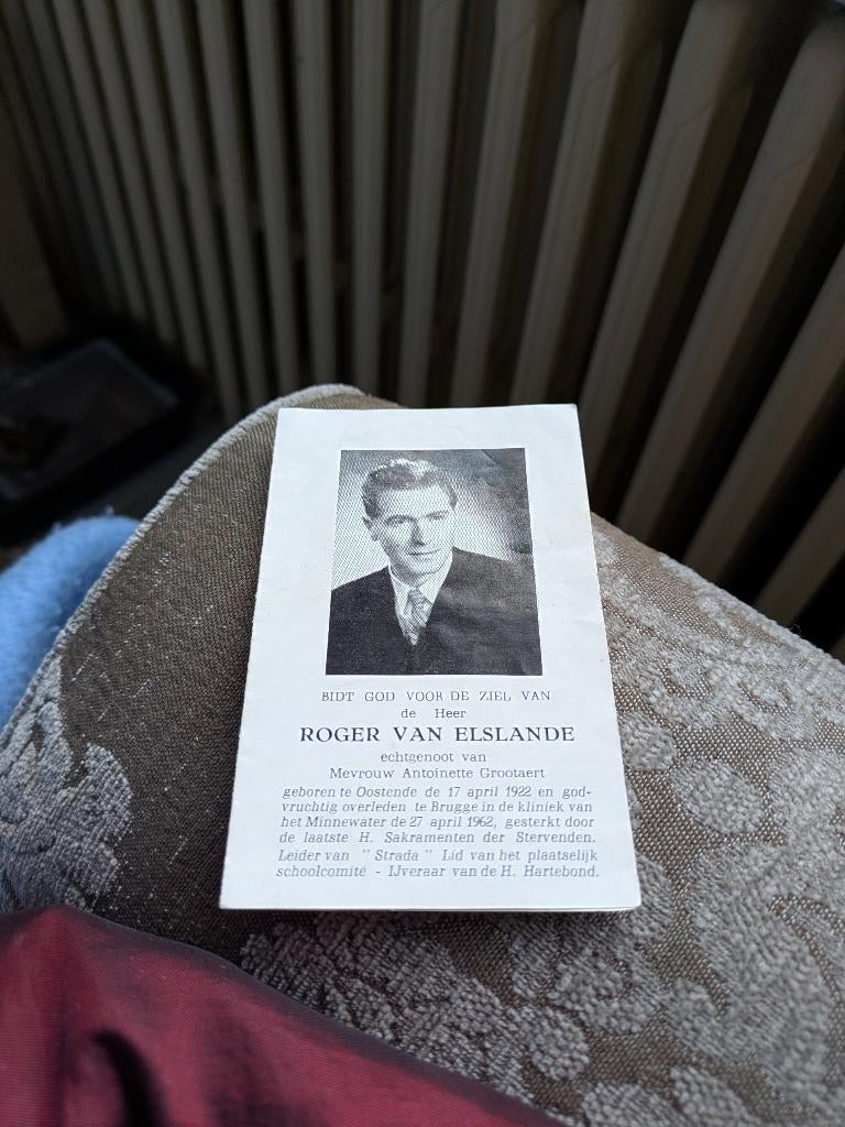 Dp Roger van elslande, Verzamelen, Bidprentjes en Rouwkaarten, Ophalen of Verzenden, Bidprentje
