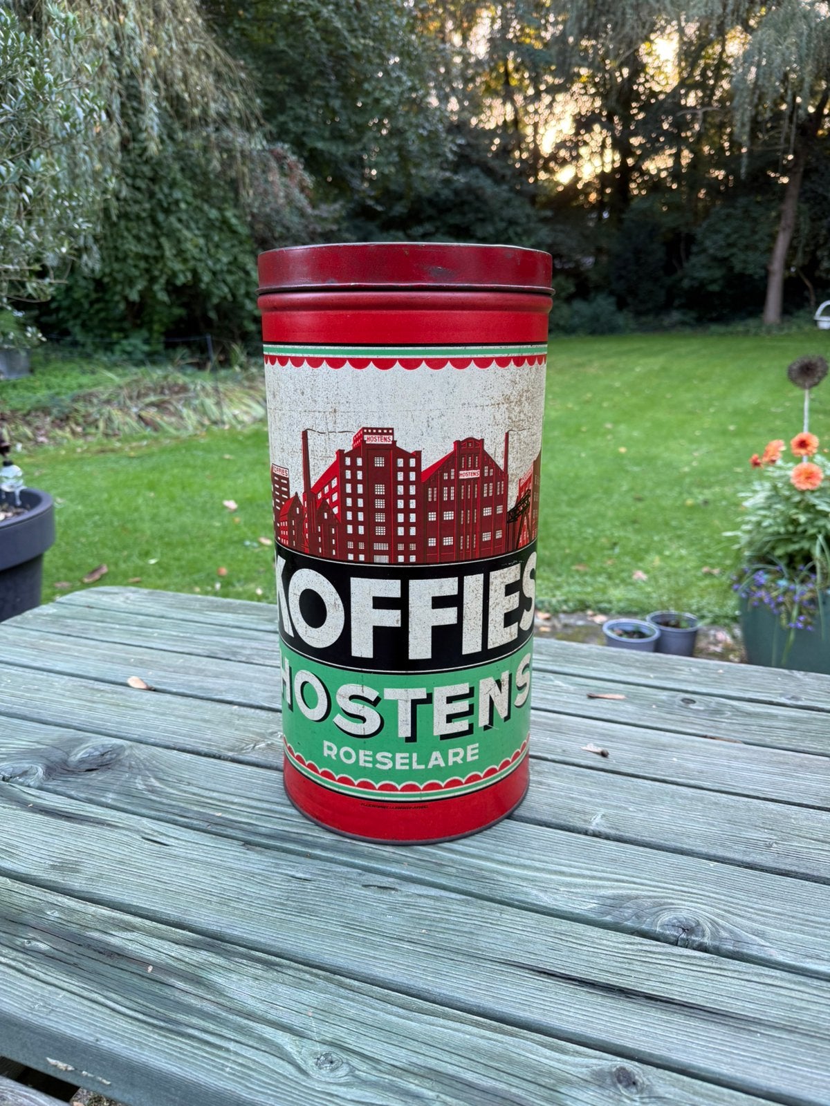 Groot formaat Koffie Hostens blik, Verzamelen, Ophalen of Verzenden, Zo goed als nieuw, Koffie