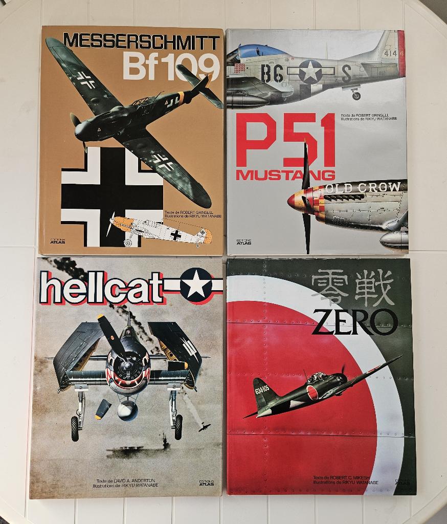 Messerschmitt Bf 109 - P51 Mustang - Hellcat - A6M Zero, Livres, Enlèvement ou Envoi, Deuxième Guerre mondiale, Utilisé, Rikyu Watanabe
