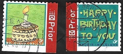 2 Postzegels België 2006 Happy Birthday, Postzegels en Munten, Ophalen of Verzenden, Gestempeld, 1e dag stempel, Gestempeld