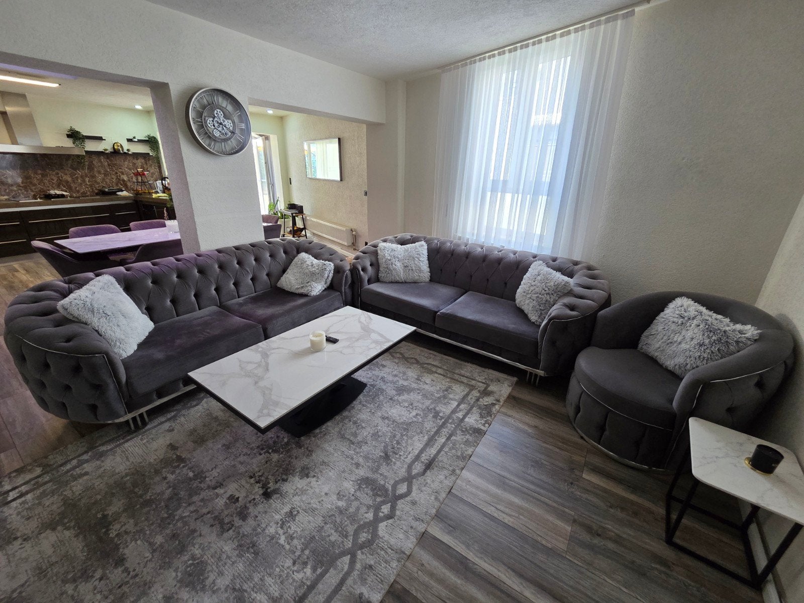 Volledig Salon + Eet tafel en stoelen te koop, Ophalen, Zo goed als nieuw, Stof