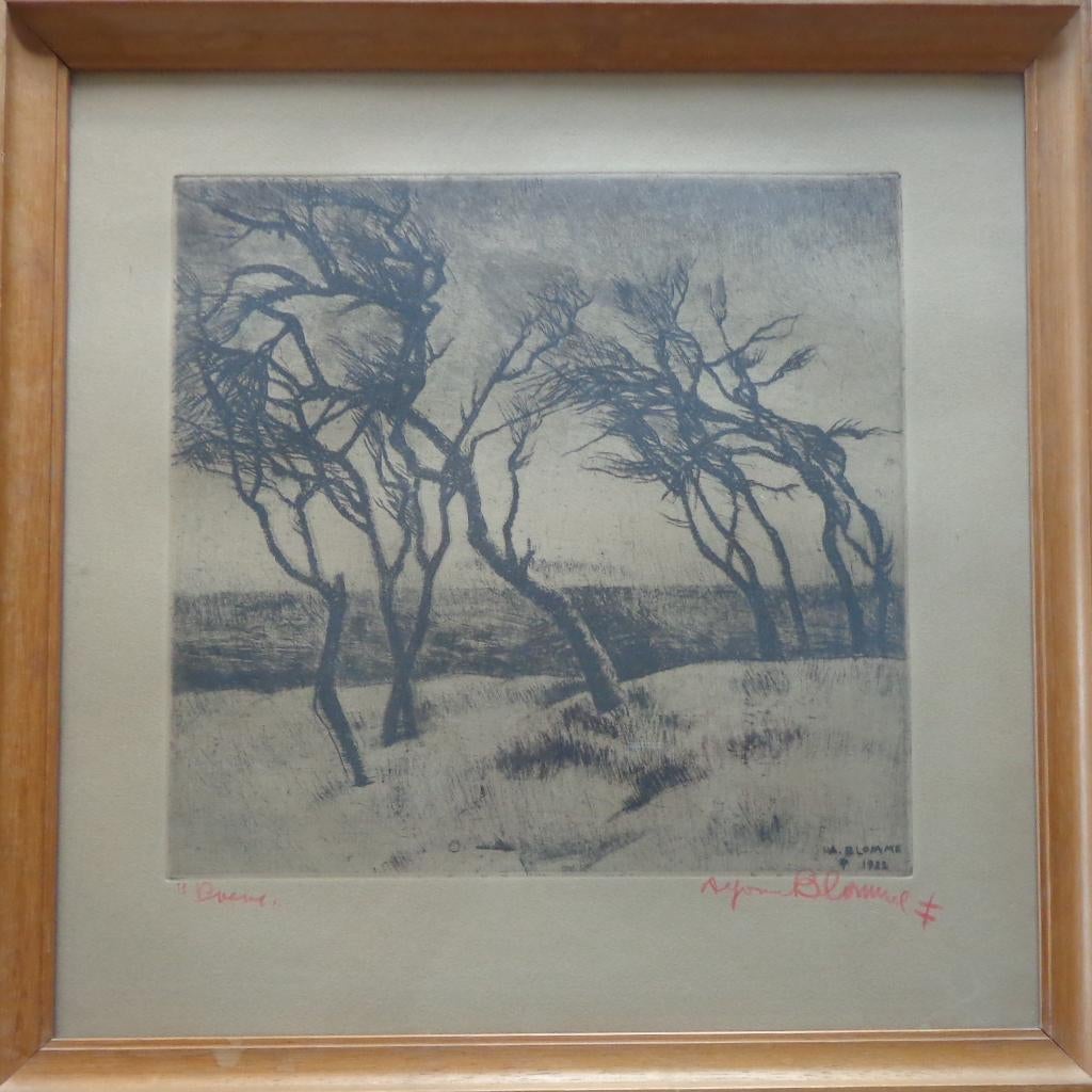ALFONS BLOMME / BOMEN / ZW-W ETS / 44x44cm / KADER / SIG, Eau-forte, Enlèvement ou Envoi, Paysage, Signé