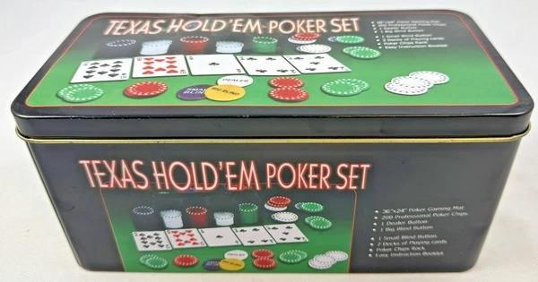Casino Texas Hold'em Pokerset 200 poker chips Metalen blik, Vijf spelers of meer, Verzenden, Zo goed als nieuw, Onbekend