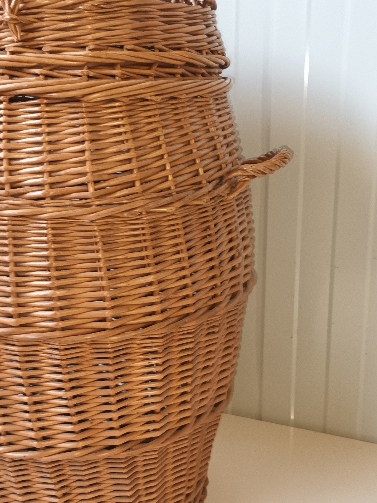 Vintage Rieten Wasmand / Opbergmand met Deksel, ###, Gevlochten, Mand, Ophalen of Verzenden