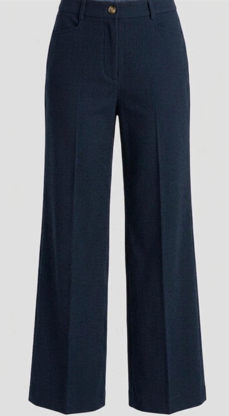 Marineblauwe kostuumbroek met witte strepen Bershka, Kleding | Dames, Broeken en Pantalons, Ophalen of Verzenden, Zo goed als nieuw
