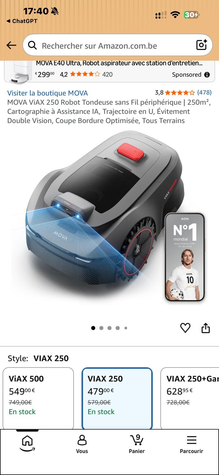 Robot tondeuse MOVA ViAX 250 – Neuf, jamais déballé – 420 €, Enlèvement, Comme neuf