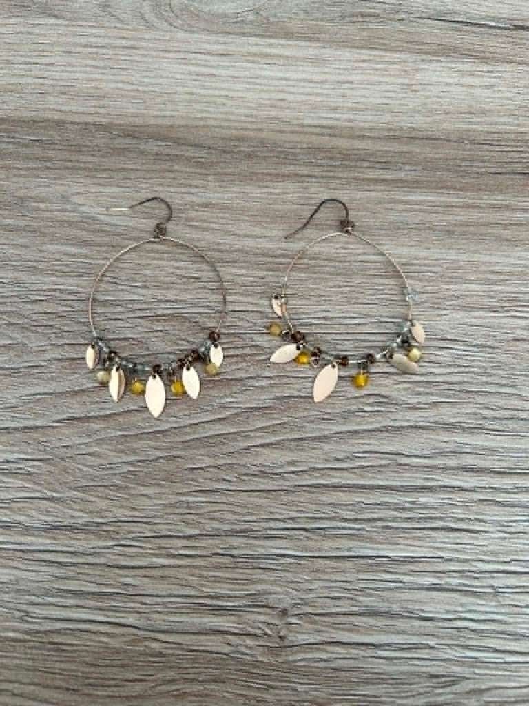 Boucles d’oreilles avec plumes, Enlèvement, Utilisé, Brun, Pendantes