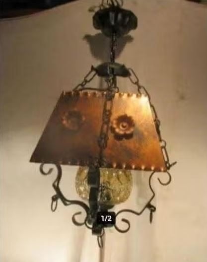 Mooie Retro Hanglamp in metaal en glas, Ophalen of Verzenden, Huis en Inrichting