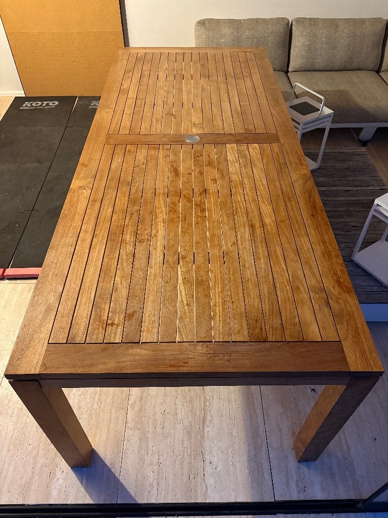 tuintafel in teak hout 240 x 100cm, Tuin en Terras, Ophalen, Gebruikt, Rechthoekig, Teakhout