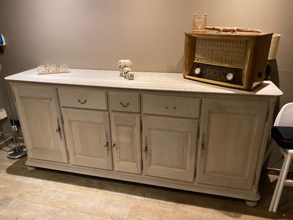 Buffet entièrement en chêne patiné, 25 à 50 cm, 200 cm ou plus, Avec tablette(s), Oude Luikse stijl
