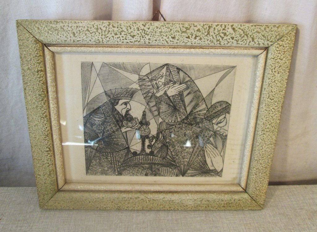 Belle gravure ancienne « Roi et serviteur » - 30x24, Enlèvement ou Envoi, Eau-forte, Encadré