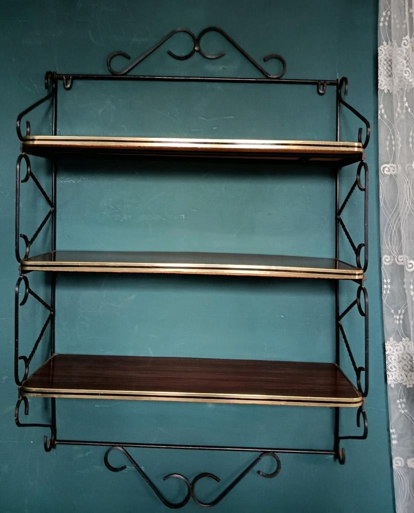 “Étagère murale vintage années 60 en fer forgé et formica, Maison & Meubles, Enlèvement