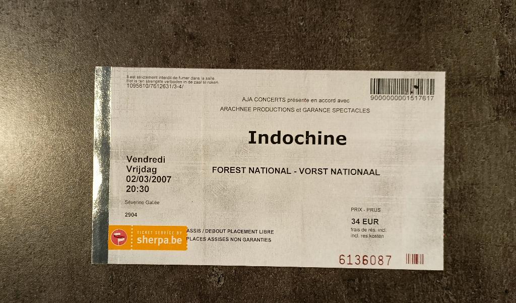 Ticket Indochine Forest National Bruxelles 02.03.2007, Envoi