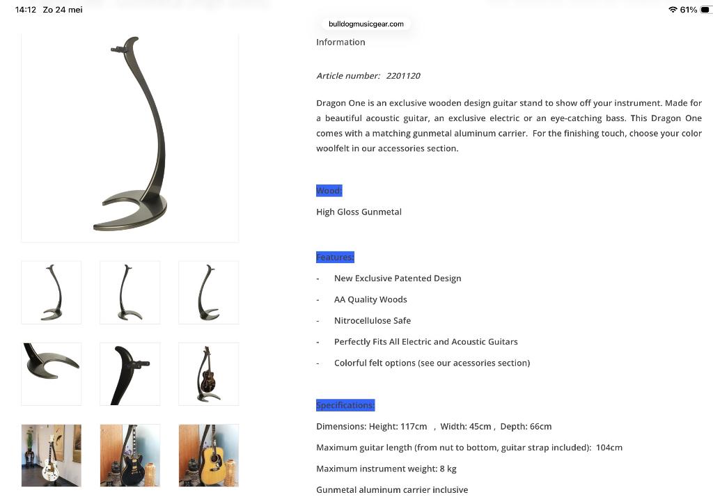 Bulldog Dragon One gitaarstand, Muziek en Instrumenten, Instrumenten | Toebehoren, Ophalen of Verzenden, Zo goed als nieuw, Overige instrumenten
