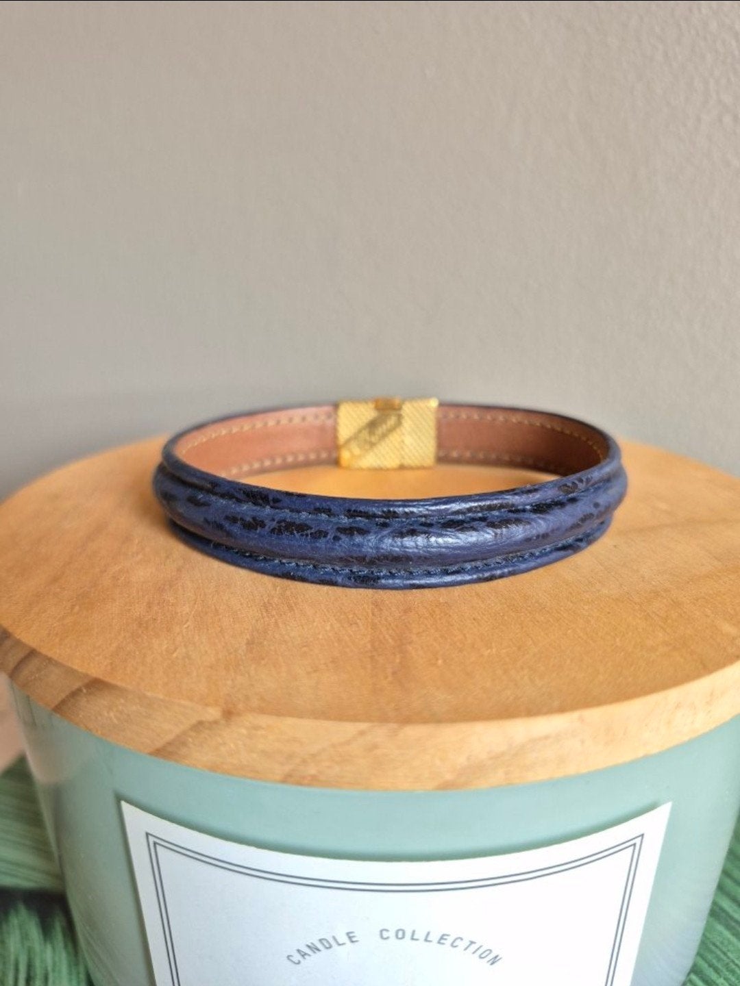 Albanu Monaco luxe blauwgouden leren armband voor heren, Ophalen of Verzenden, Zo goed als nieuw, Blauw, Leer
