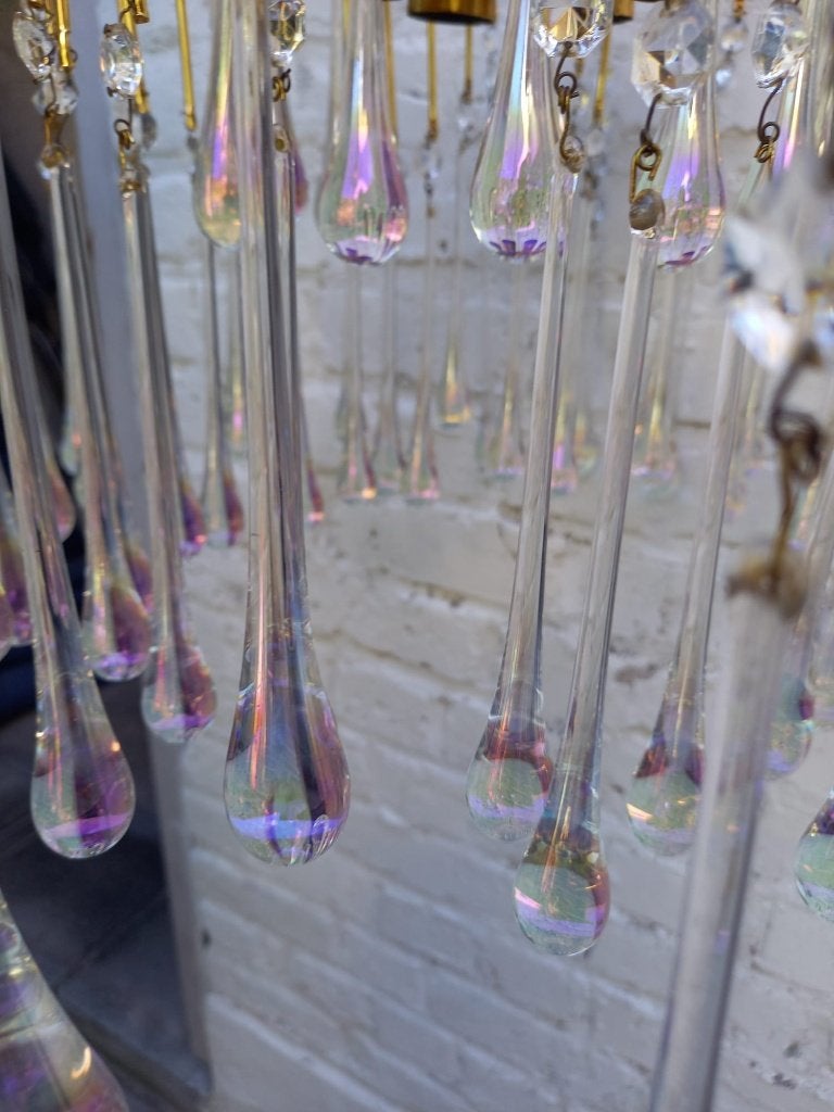 grote murano luster met teardrop pegels, Enlèvement, Utilisé, Vintage murano, E14 (petit)