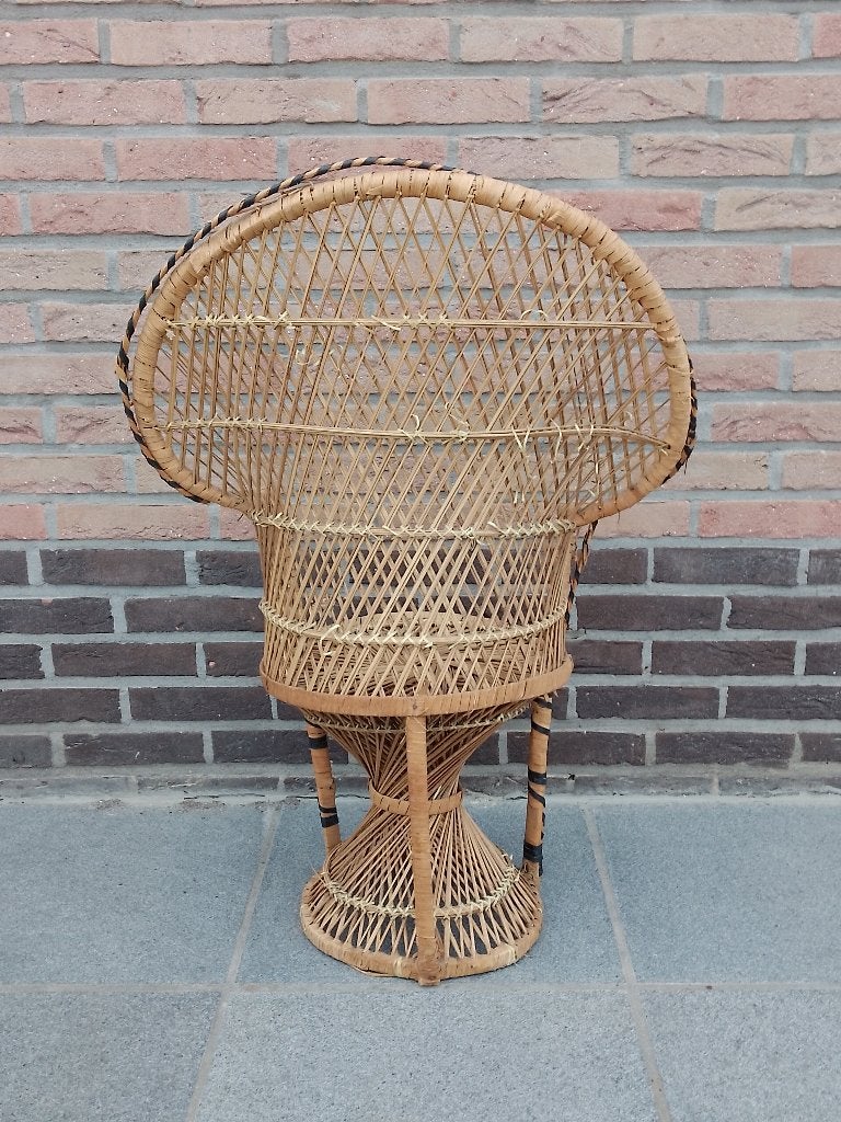 Vintage Rotan Pauwenstoel – Boho Lounge Stoel – Jaren 70 Sti, Ophalen, Gebruikt, Bruin, Riet of Rotan