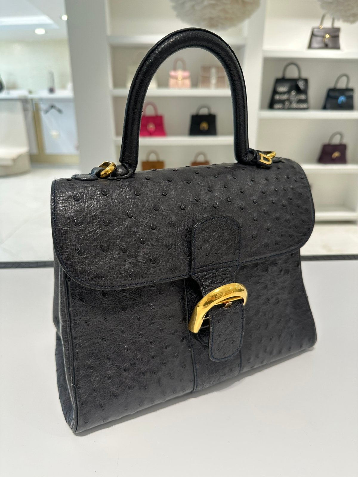 Delvaux Brillant MM Autruche, Handtassen en Accessoires, Tassen | Damestassen, Ophalen, Zo goed als nieuw, Zwart